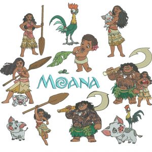 50% off - Disney Moana full set of characters for machine embroidery design 4x4in hoop with original resizable file - Disney's Moana.