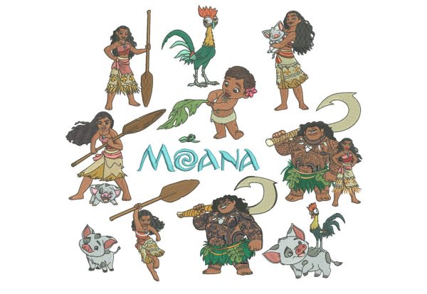 50% off - Disney Moana full set of characters for machine embroidery design 4x4in hoop with original resizable file - Disney's Moana.
