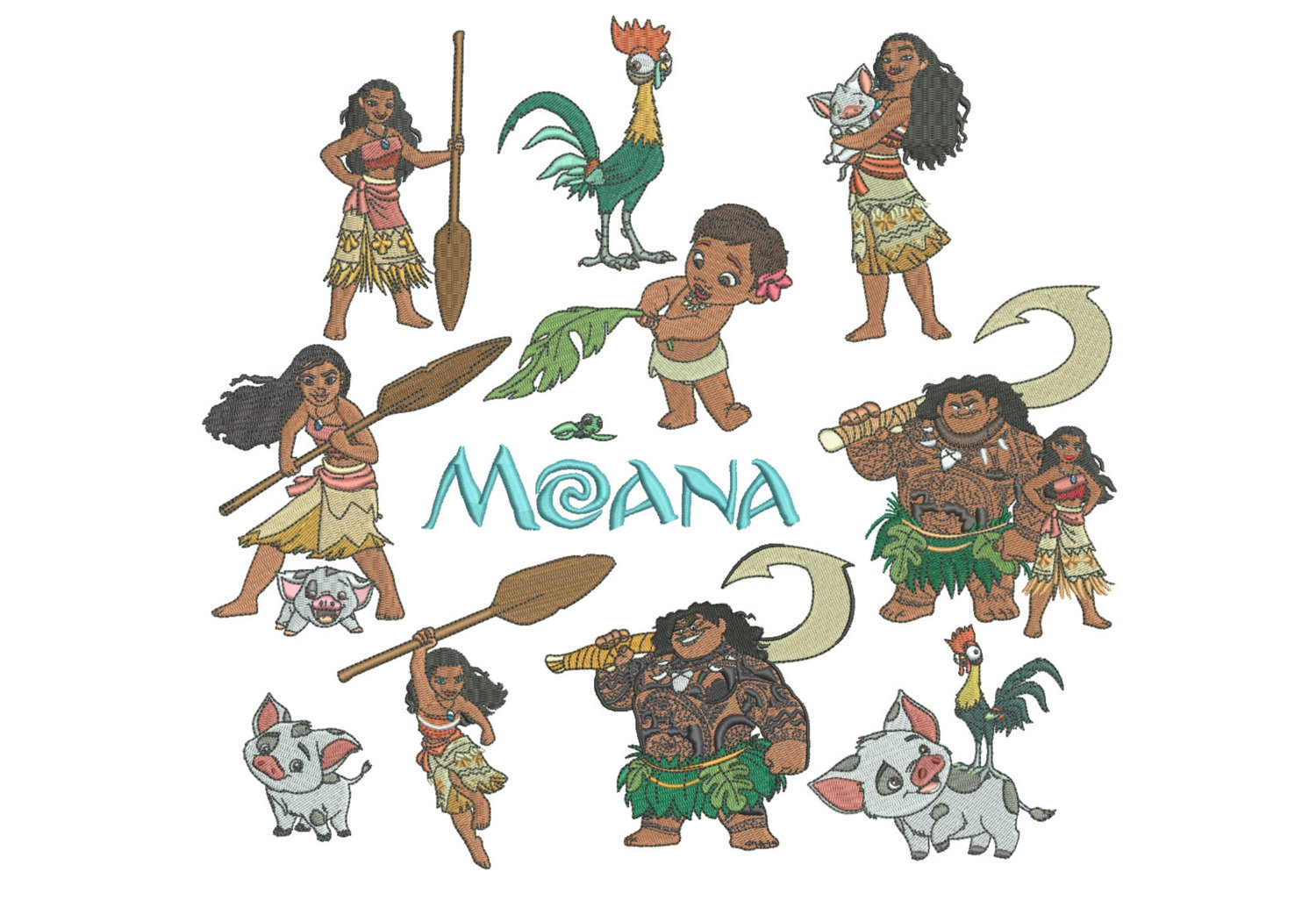 Moana All Characters Machine Embroidery Design Indian Digitizer Embroidery Digitizing Embroidery Patterns Library