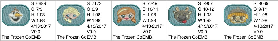 50% off on Frozen Emojis machine embroidery designs for 4in hoop - 5 resizable designs for badges, key fobs, tshirts, hats, towels, bibs.