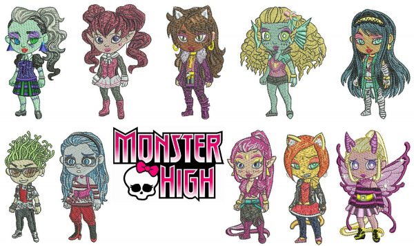 50% off on Monster High Machine Embroidery Designs for 4in hoop - resizeable with a freely downloadable software.