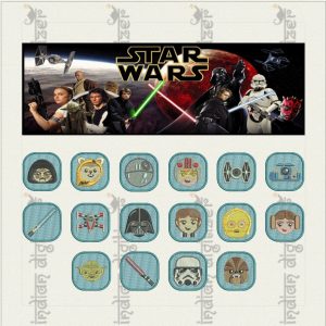 50% off on Starwars Emojis machine embroidery designs for 4in hoop - 16 resizable designs for badges, key fobs, tshirts, hats, towels, bibs.