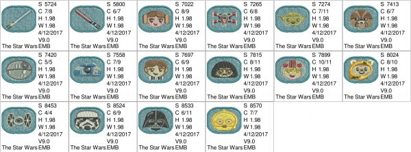 50% off on Starwars Emojis machine embroidery designs for 4in hoop - 16 resizable designs for badges, key fobs, tshirts, hats, towels, bibs.