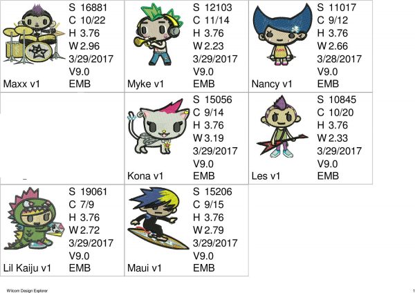 50% off on Tokidoki machine embroidery designs - 7 individual characters for 4in hoop size - resizable with a free software - Set 3 of 5.