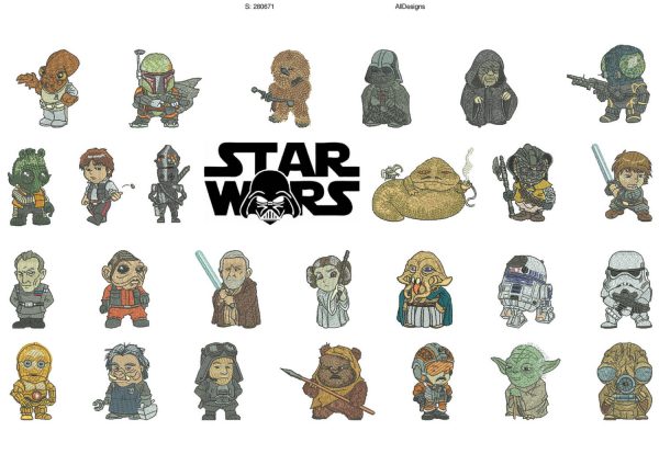 50% off - Star Wars machine embroidery designs for 4x4in hoop - Starwars 26 characters -  re-sizable with a free downloadable utility.