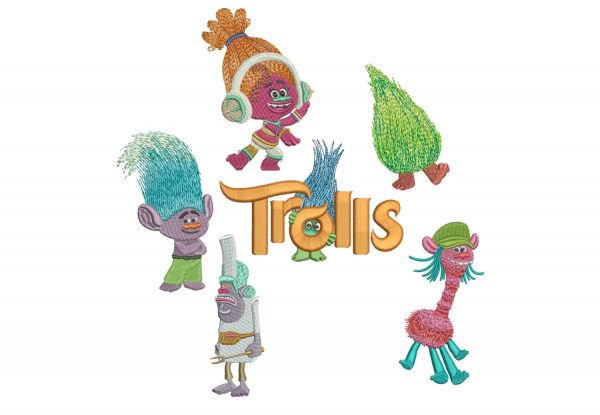 50% off - Trolls machine embroidery designs - 4in hoop - Set No.2 - Trolls Movie Logo, Cooper, Chef, Creek, DJ, Fuzzbert - resizeable files.