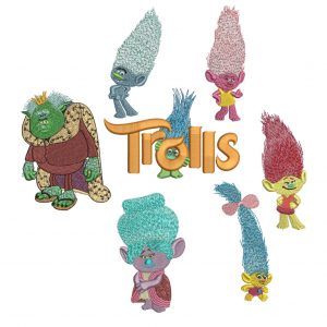 50% off - Trolls machine embroidery designs - 4in hoop - Set No.3 - Trolls Logo, King Gristle, Guy Diamond, Grandma, Smidge, Moxie & Mandy.