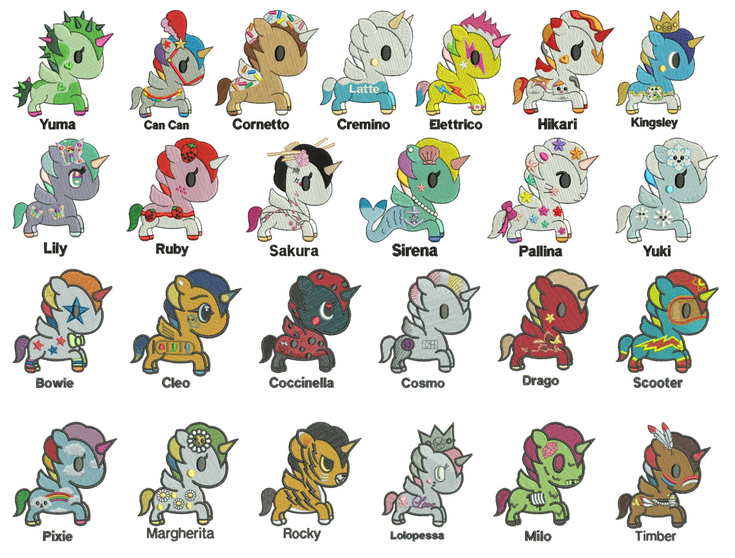 50% off Unicorno Kawaii Tokidoki 25 Unicorns for 4x4in hoop machine