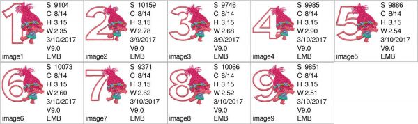75% off on 4x4in hoop - Princess Poppy from the Movie Trolls - machine embroidery design - Applique Numbers 1 to 9 excellent for birthdays.