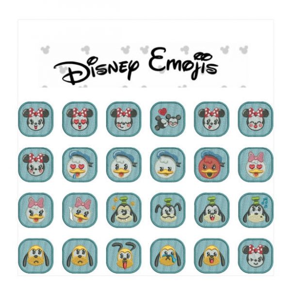 75% off on Disney Emojis machine embroidery designs for 4in hoop - resizable - excellent for badges, key fobs, tshirts, hats, towels, bibs.