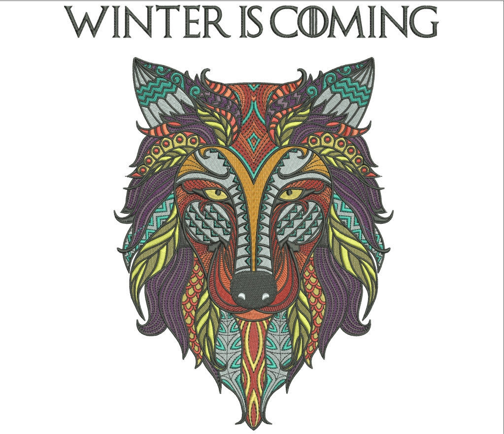75% off on Zentangle Wolf Design - Winter is Coming - Game of Thrones - 10in tall for machine embroidery - Embroider on Jackets or Frame it.