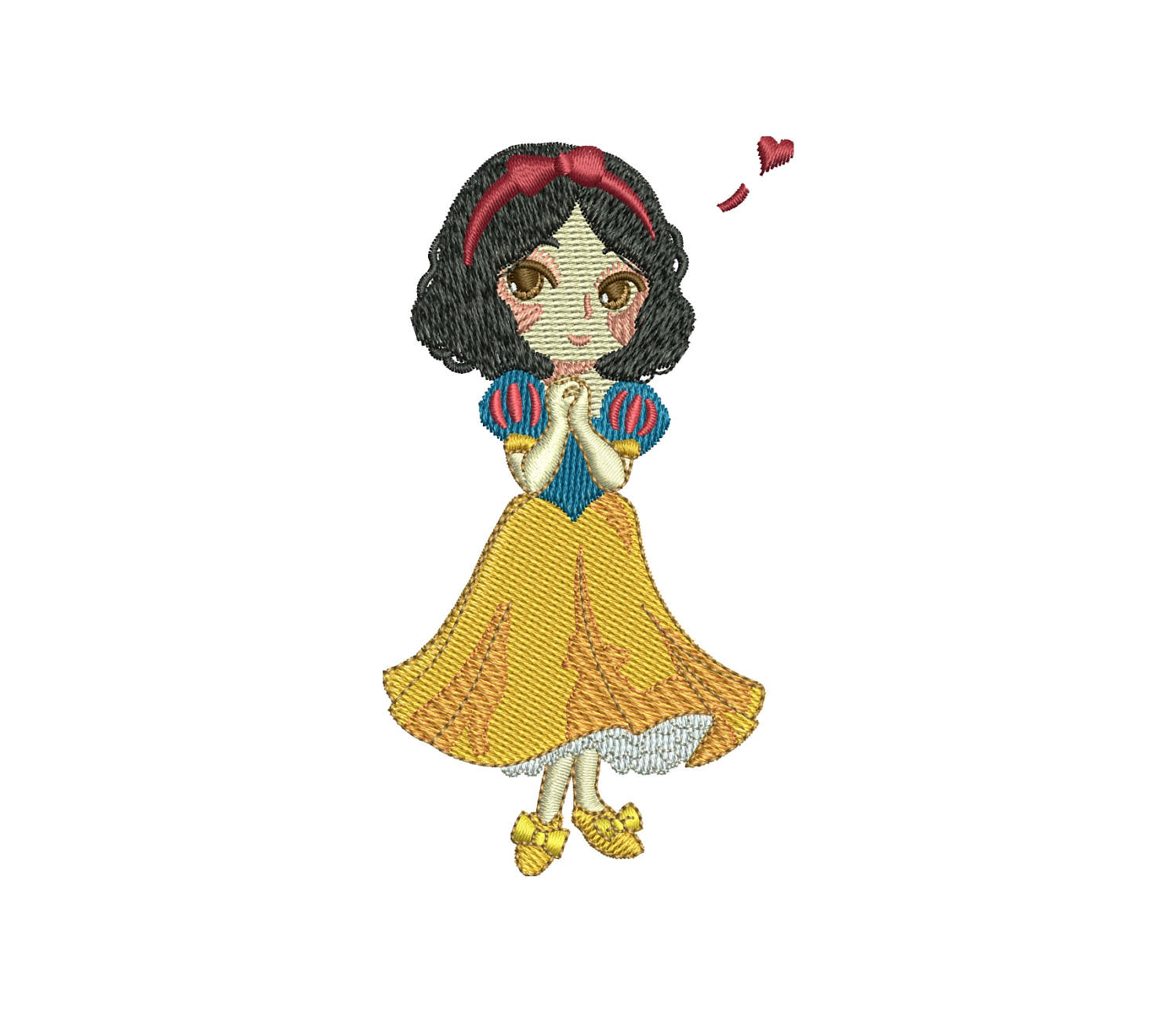 Disney Princess Snow White Kawaii machine embroidery design for 4in hoop can be resized with a free software.