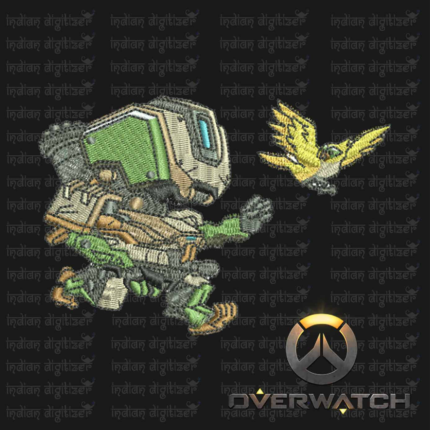Overwatch Embroidery Designs - Bastion individual character for 4x4in hoop - resizable with freely downloadable software.