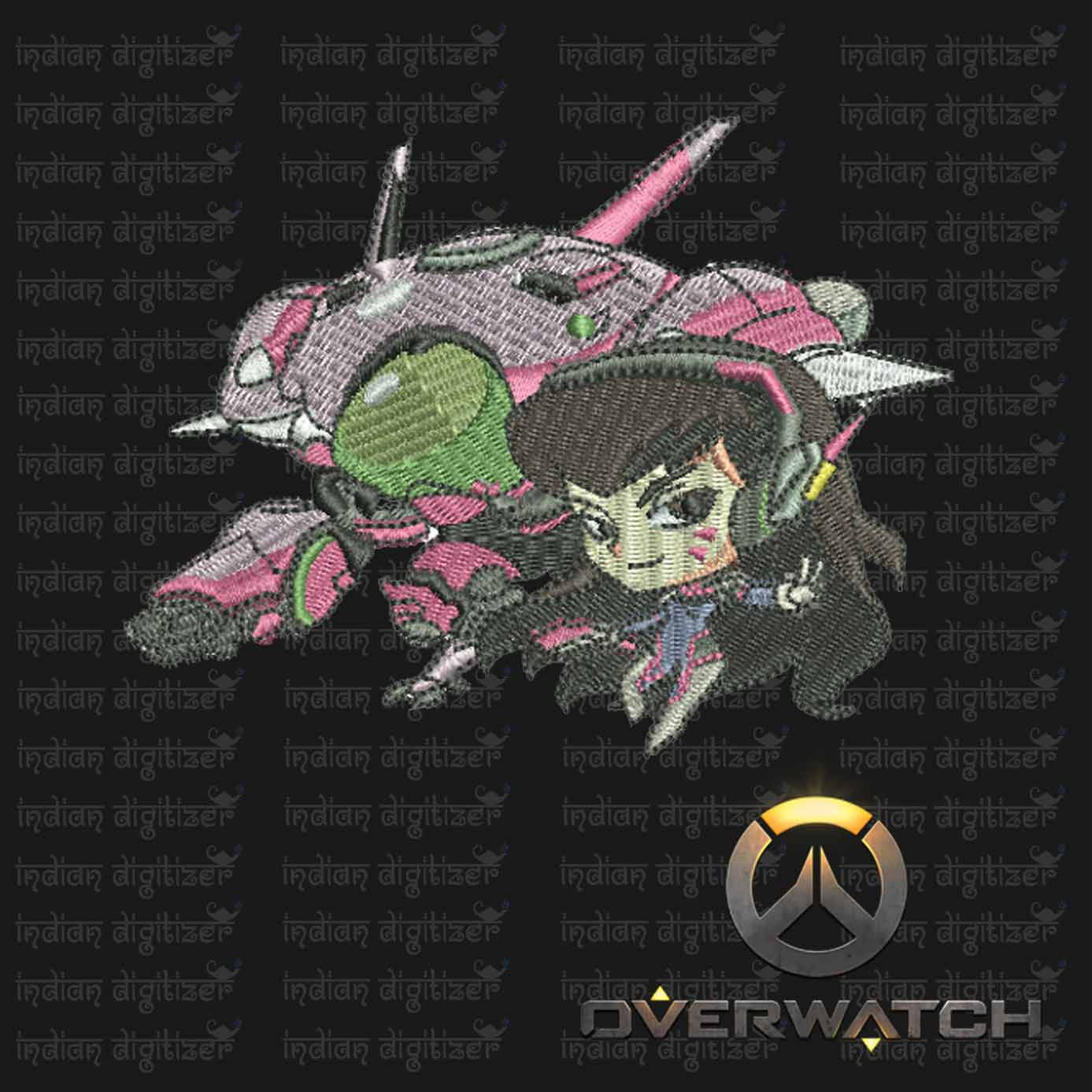 Overwatch Embroidery Designs - D.Va individual character for 4x4in hoop - resizable with freely downloadable software.