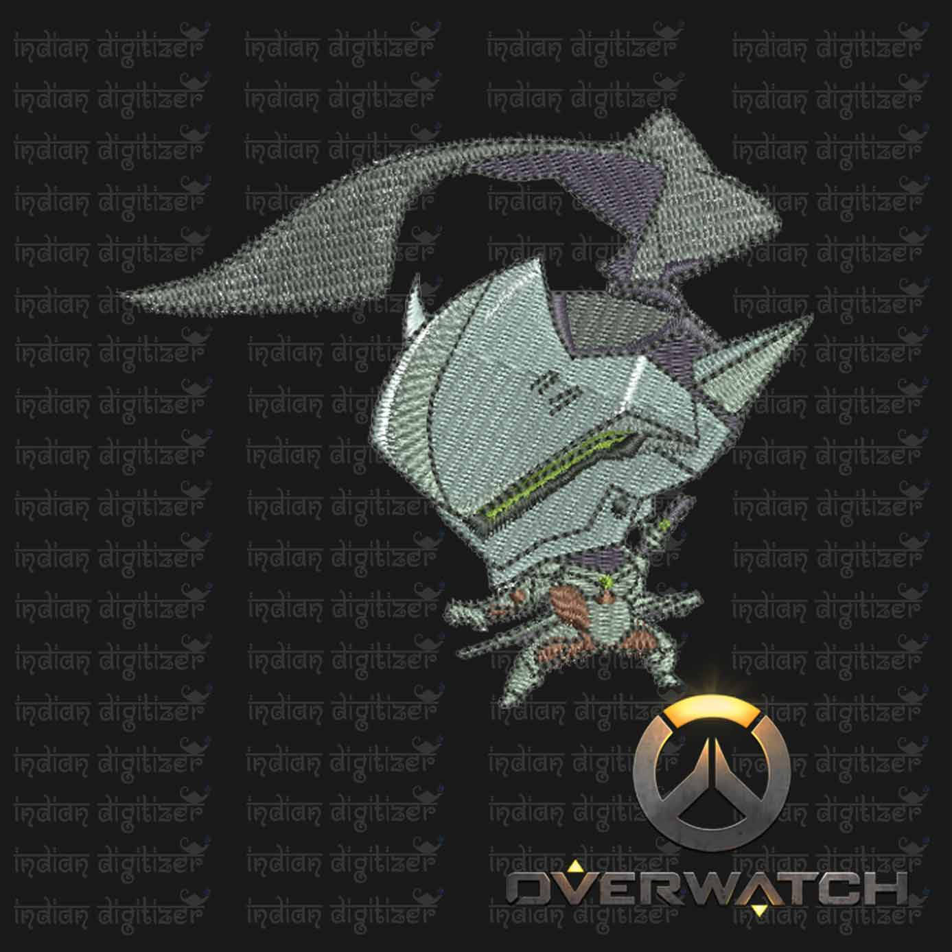 Overwatch Embroidery Designs - Genji individual character for 4x4in hoop - resizable with freely downloadable software.