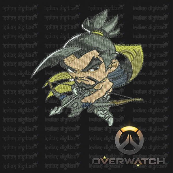 Overwatch Embroidery Designs - Hanzo individual character for 4x4in hoop - resizable with freely downloadable software.
