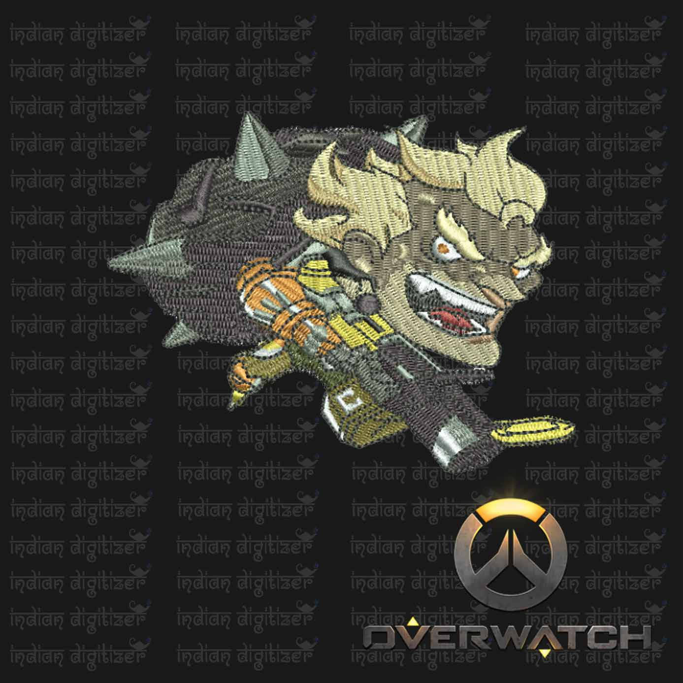 Overwatch Embroidery Designs - Junkrat individual character for 4x4in hoop - resizable with freely downloadable software.