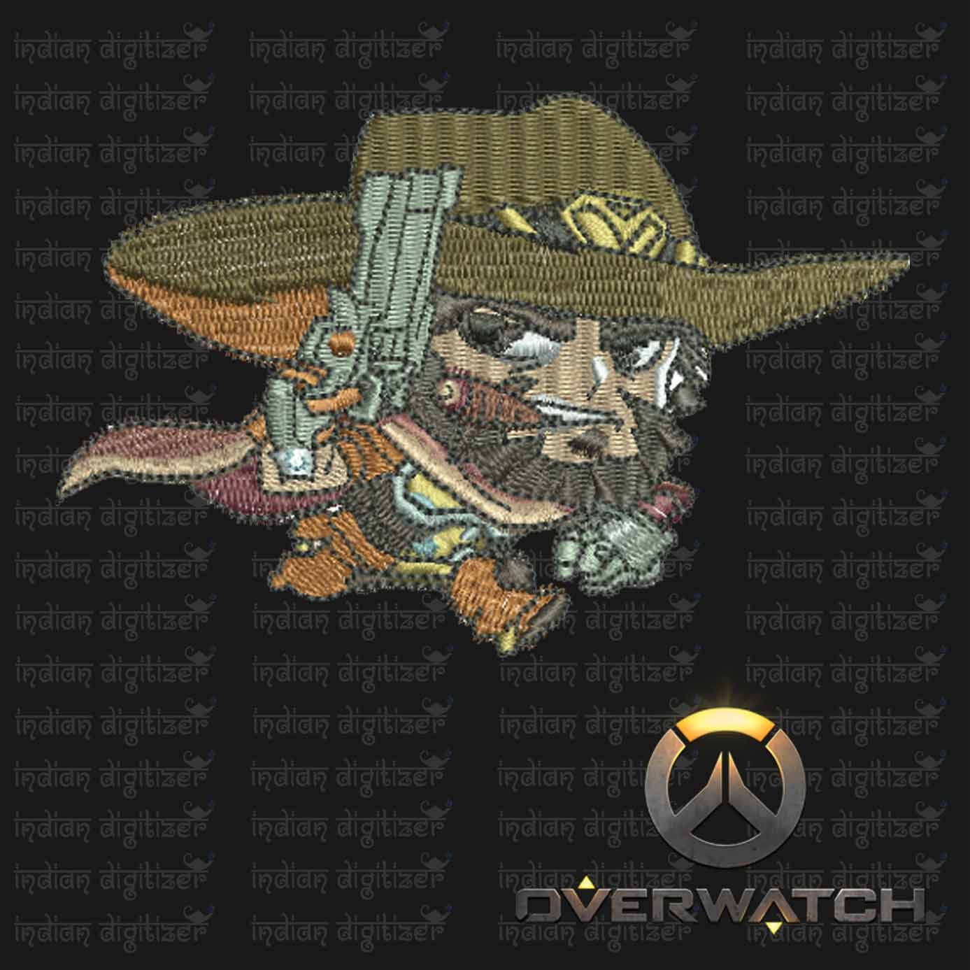 Overwatch Embroidery Designs - McCree individual character for 4x4in hoop - resizable with freely downloadable software.