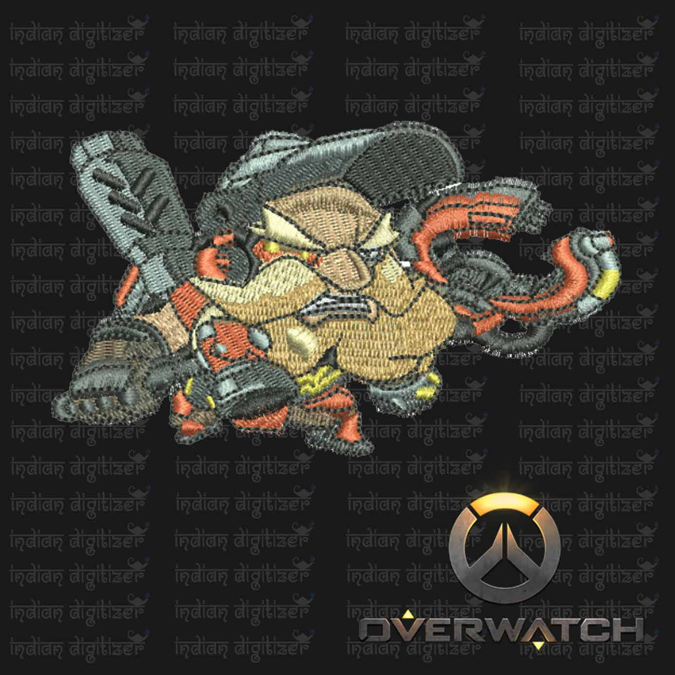 Overwatch Embroidery Designs - Torbjorn individual character for 4x4in hoop - resizable with freely downloadable software.