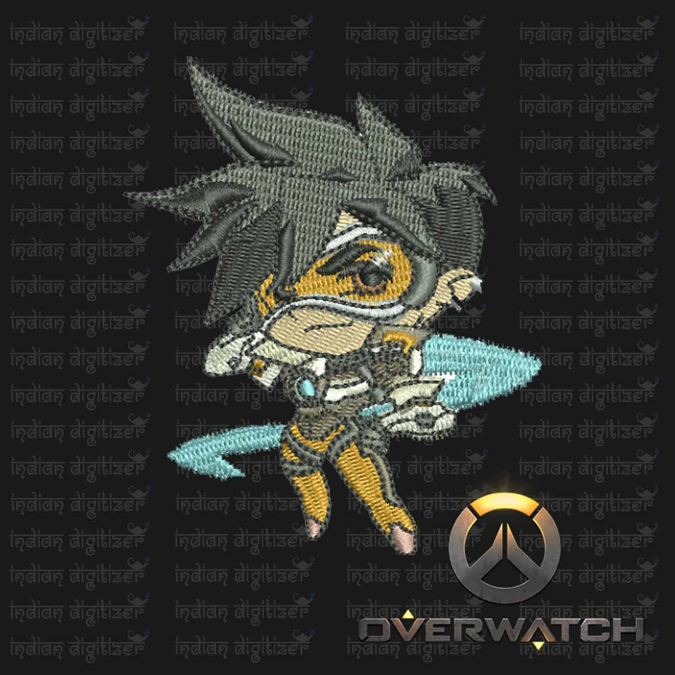 Overwatch Embroidery Designs - Tracer individual character for 4x4in hoop - resizable with freely downloadable software.
