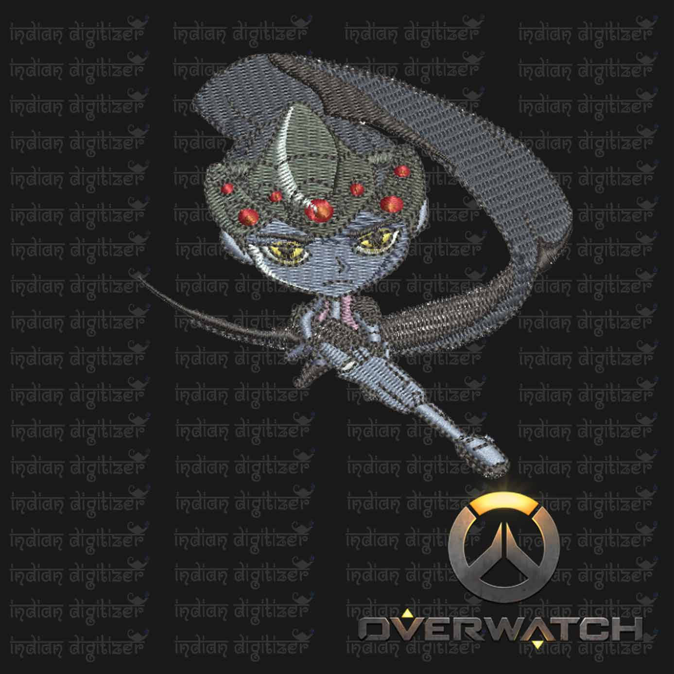 Overwatch Embroidery Designs - Widow Maker individual character for 4x4in hoop - resizable with freely downloadable software.