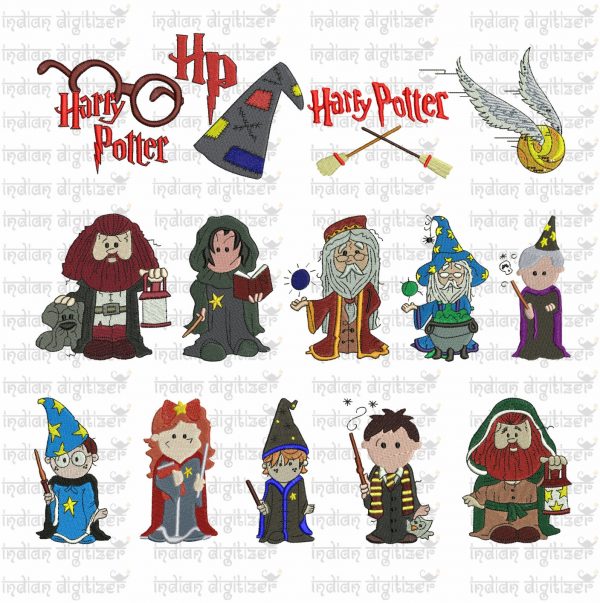 Harry Potter Embroidery Design Chibis for 4in hoops - a total of 14 designs - buy the whole set and get 6 free designs worth USD16.